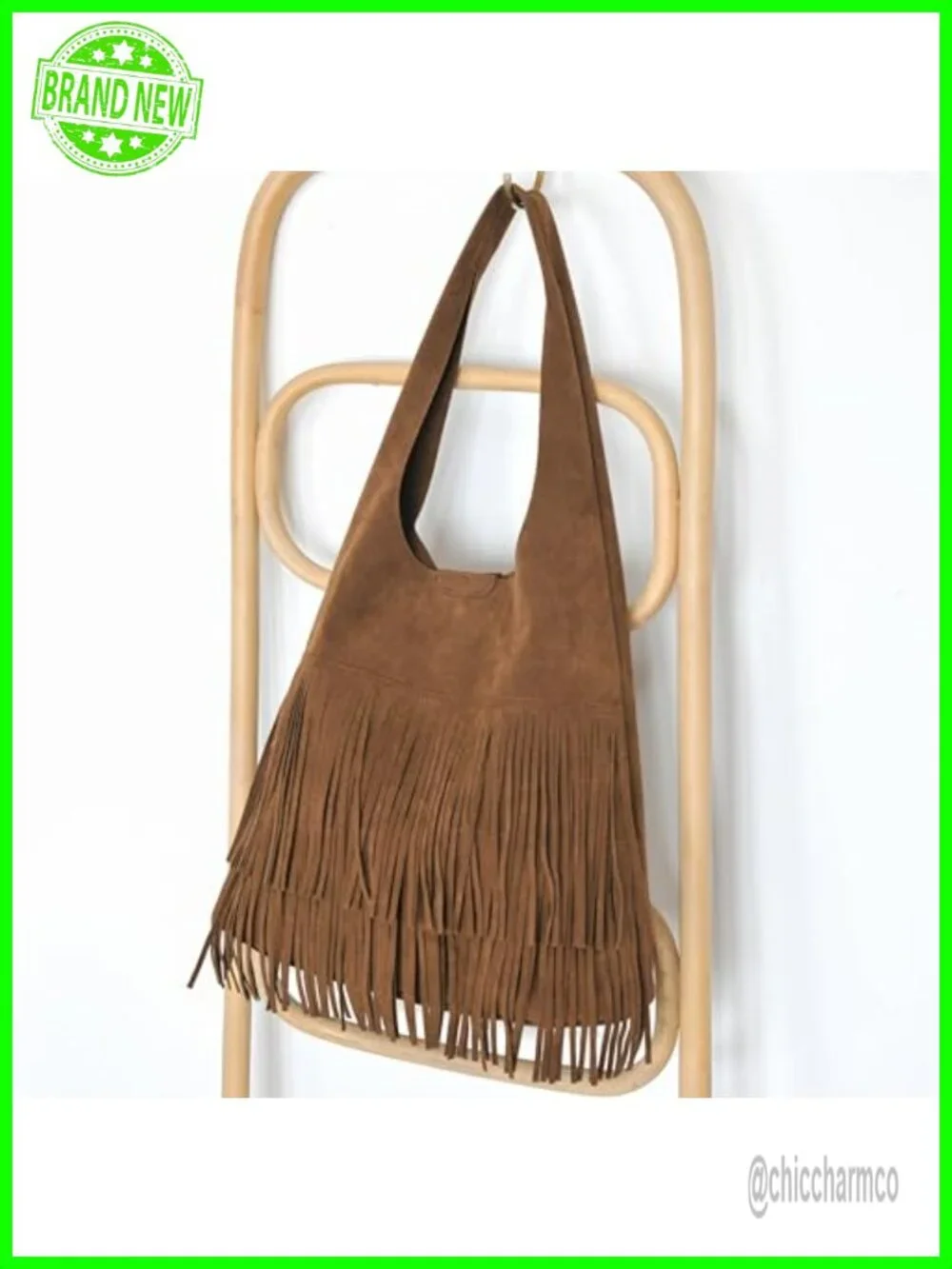 Faux Suede Fringe Hobo Bag with Magnetic Snap Closure